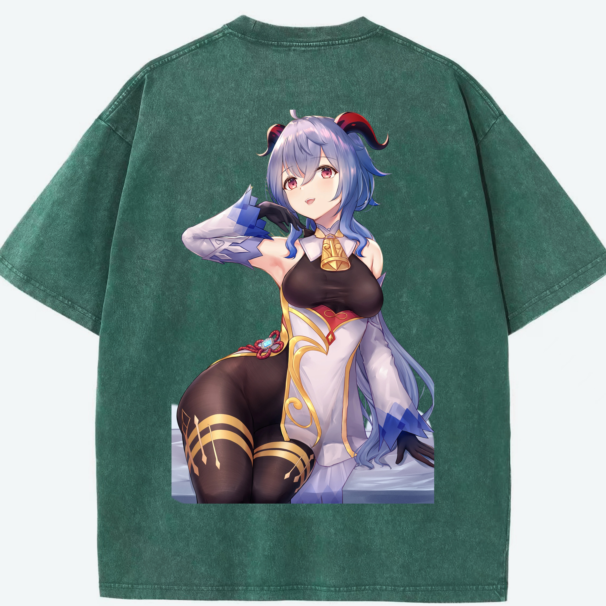 げんし神 甘雨 かんう genshin Ganyu 綿100% ヴィンテージ風 半袖Tシャツ（背面プリント）